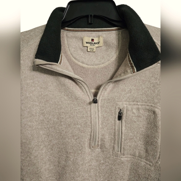 Woolrich Mens Pullover Quarter Zip Beige Outdoor Hiking Sweater XL - Picture 3 of 5